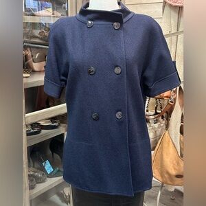 St. John Navy Blue Short Sleeve Double-Breasted Knit Jacket - Size 12